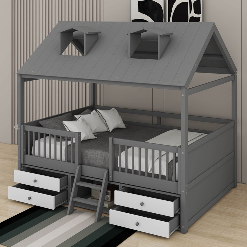 Lit double en bois, Gris