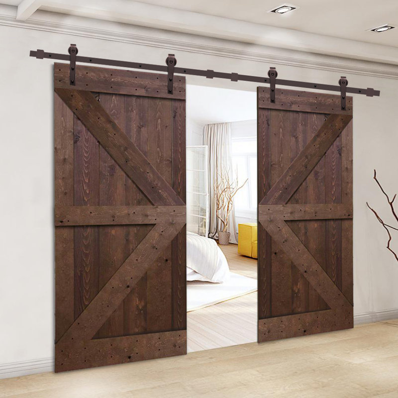 Porte de grange en bois lambrissé en Z avec trousse de quincaillerie d'installation, 36 po x 84 po, Noyer