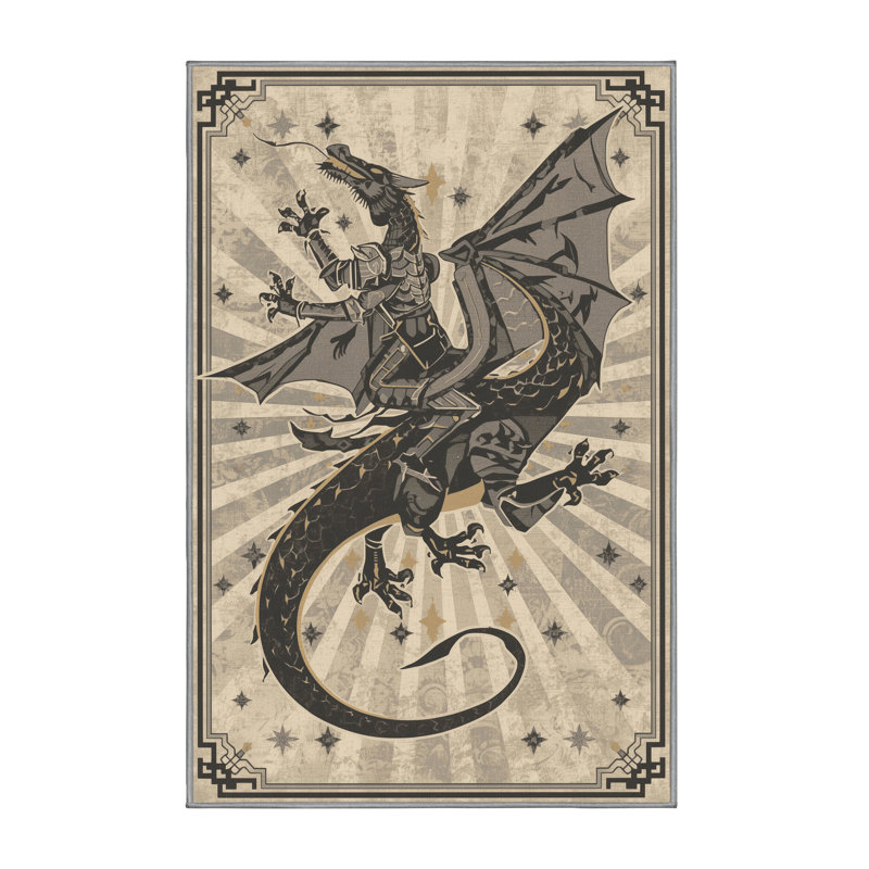 Tapis lavable à la machine Orrville Dragon Rider Warrior, 8 x 12