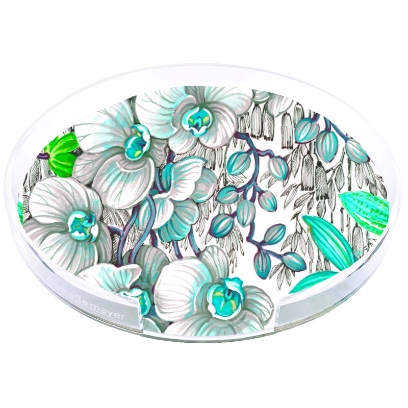 Orchid Phalaenopsis Acrylic Round Placemat Tray, Robins Egg