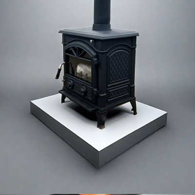 Black cast iron interior heating fireplace
