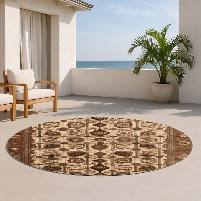 Tapis d'intérieur et d'extérieur brun Persian, Rond 5 pi