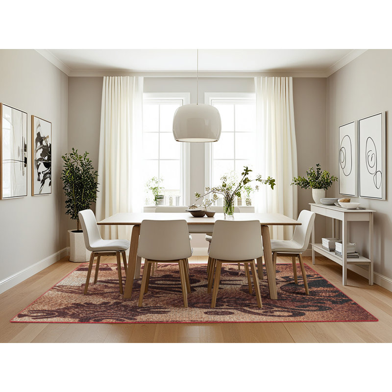 Tapis brun à motifs, Rectangulaire 7 pi x 10 pi