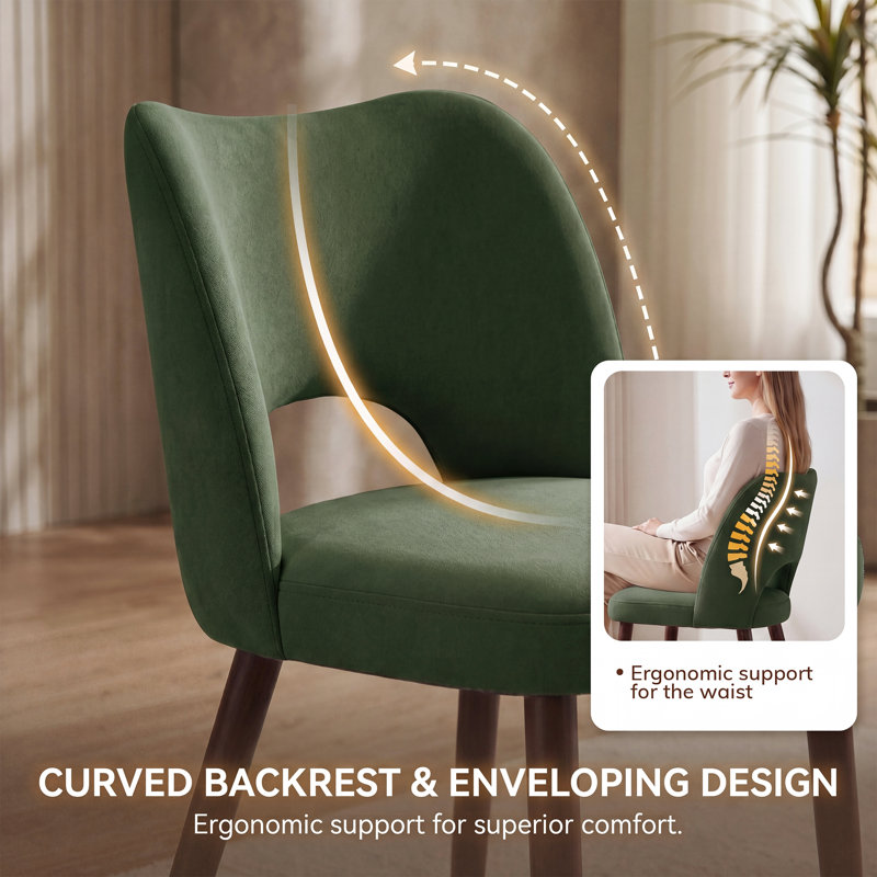 Modern Upholstered Dining Chair Side Chair with Wooden Legs, Green