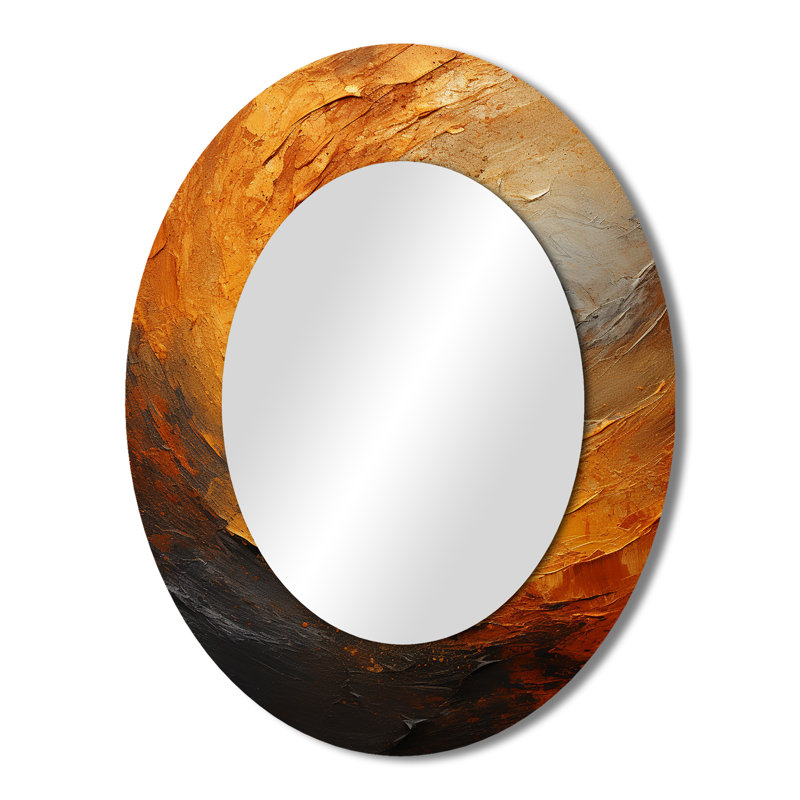 Gold Orange Desert Mirage Spiral I - Gold Oval Wall Mirror Decor, 43" x 33"