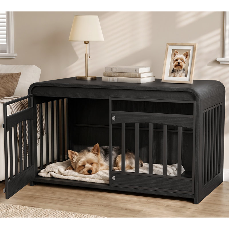 Mobilier pour cage de chien de 39,4 pouces avec bords incurvés et barreaux métalliques, Black