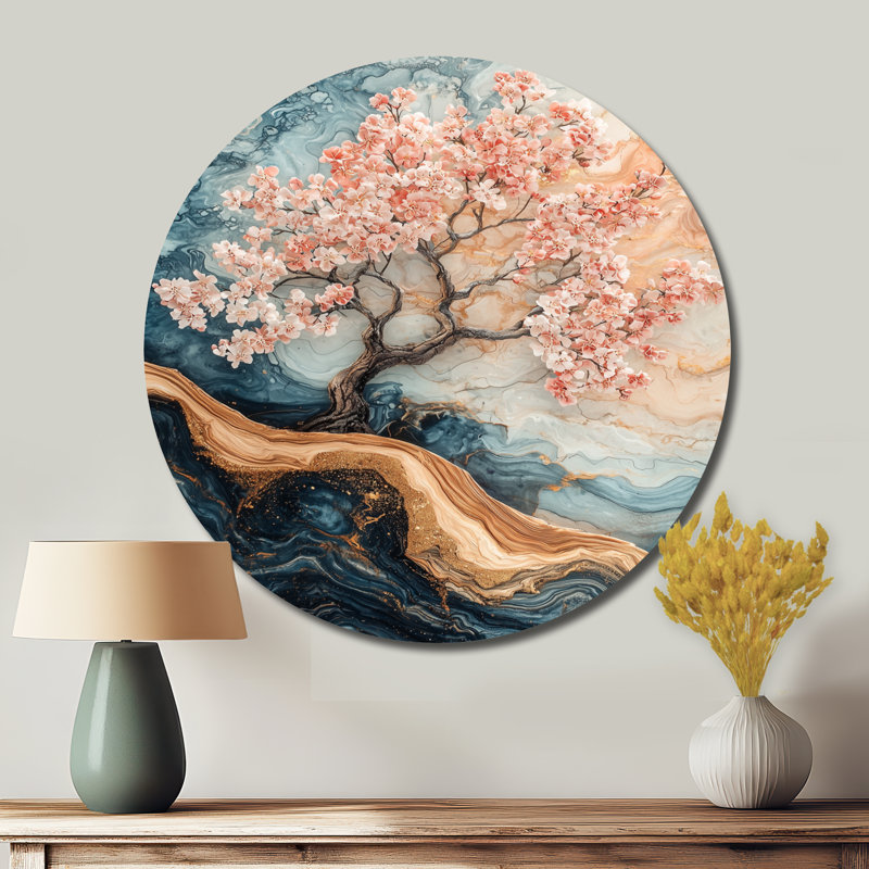 Art mural rond en métal Kahseem - Cherry Blossom, H 16 po x l 16 po