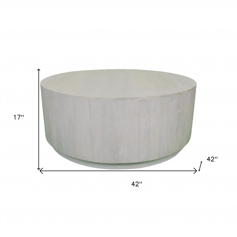  Table basse ronde 42 "en bois massif blanc vieilli - tambour moderne, White