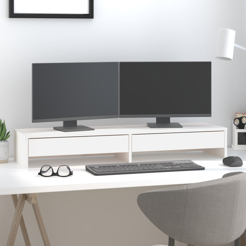 Lacandis Wood Monitor Stand, White, 15cm H x 100cm W x 27cm D