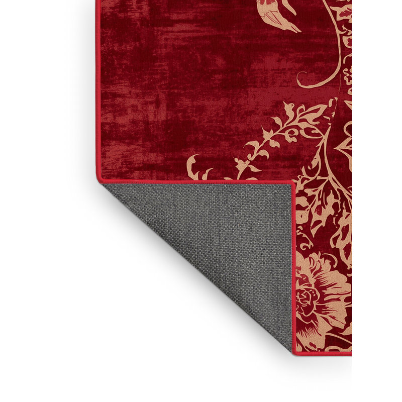 Tapis rouge doux et moelleux à motif abstrait moderne et contemporain à motif de Favela Valentines, 2 x 5