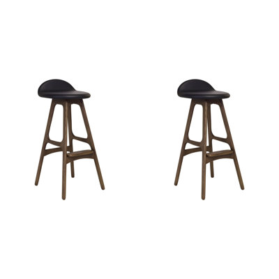 Delvin Upholstered Genuine Leather Counter Stool with Solid Wood Frame