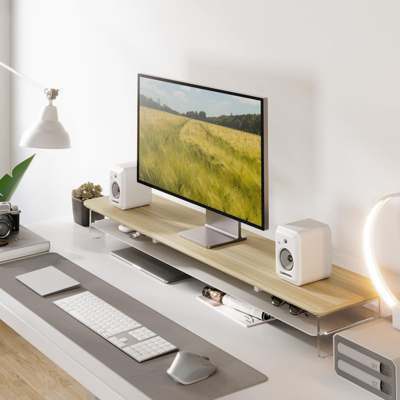42.5 Inches Dual Monitor Stand with Metal Storage