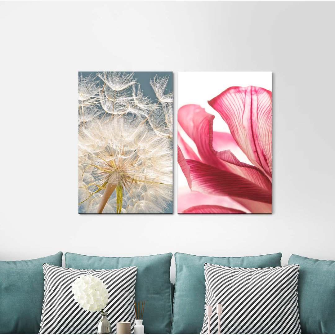 2-tlg. Leinwandbilder-Set - Grafikdruck „Dandelion Orchid Blossom Calming Airy Relaxing Yoga”