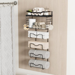 6-Tier Wall Towel Rack with Shelf, Dual Use for Rolled/Folded Towels