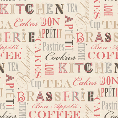 Burkart Kitchen Phrases Wallpaper, 10m x 52.8cm