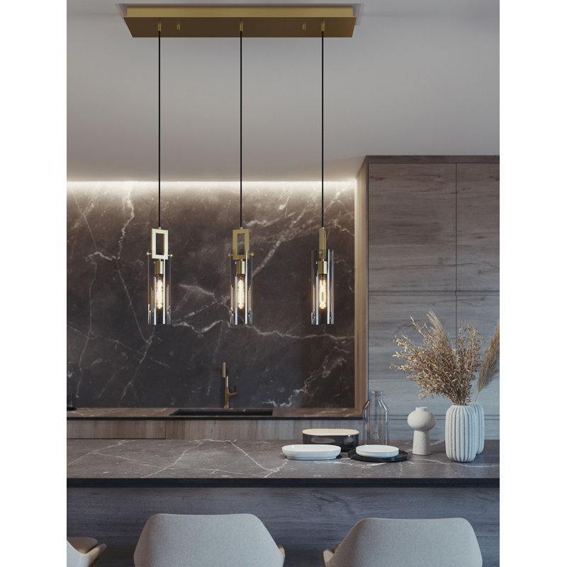 Luminaire suspendu linéaire 3 lumières Houston - 60 W -, Laiton antique clair