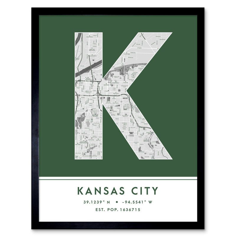 Kansas City City Map Kansas City Missouri United States City Map Green - Single Picture Frame Typography