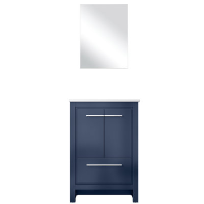 Meuble-lavabo bleu marine l 24 po x P 20 po - comptoir en quartz blanc et miroir de 18 po inclus avec fermeture en douceur et égratignures, salle de bain de 24 po avec protection contre l'usure et espace de rangement généreux