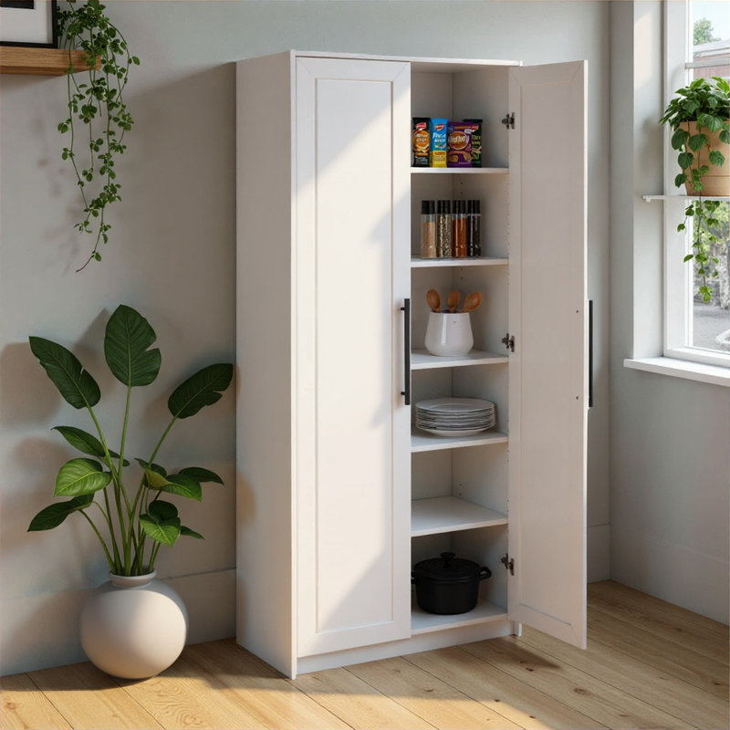 Armoire de rangement de qualité supérieure avec portes à panneaux et tablettes Vlasios Premium, Blanc