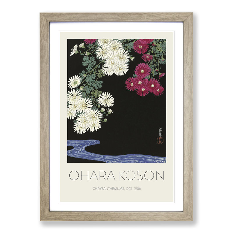Chrysanthemums by Ohara Koson - Picture Frame Art Prints, Oak, 36cm H x 27cm W x 2cm D