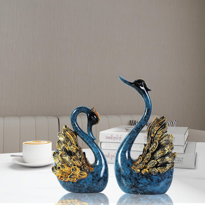Ensemble de 2 statues cygne bleu