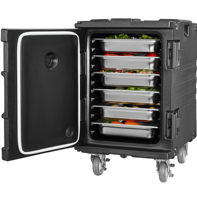 Insulated Food Pan Carrier, 95 Qt Hot Box For Catering, Food Box Carrier With Buckle, Front Loading Food Warmer With Handles, End Loader With Wheels For Restaurant, Canteen
