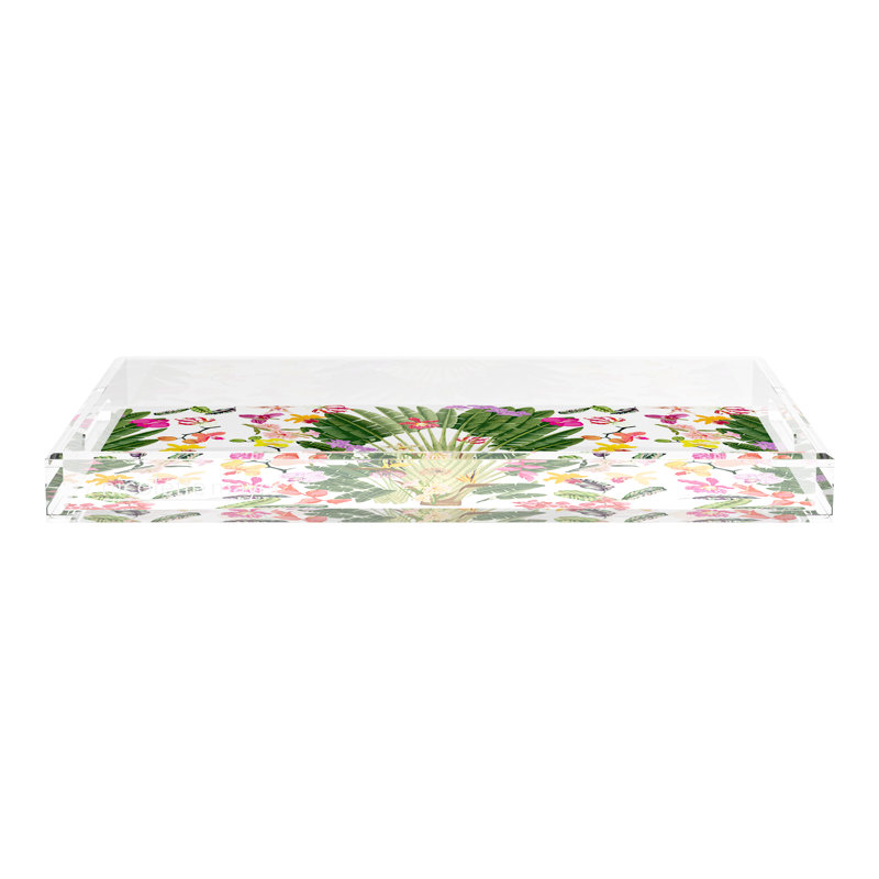 Fantasy Tropical White Acrylic Rectangle Decorative Tray, 22.5"W x 14.5"D x 2"H