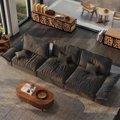 141.73"Upholstered Sleeper Sofa, 3-Seater Sectional Cloud Couch, Compressed Sofa with Adjustable Backrest