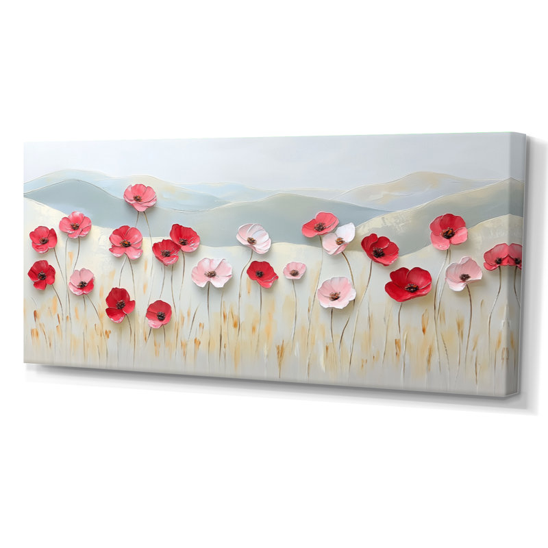 Rouge gris Harry II - impressions encadrées colorées, décoration murale florale, H 16 po x l 32 po, Toile tendue