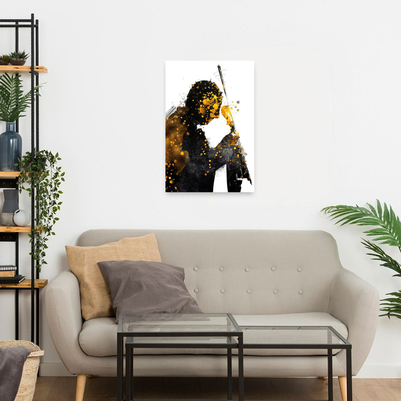 Golden Cello Silhouette Abstract Contemporary, 24" H x 16" W