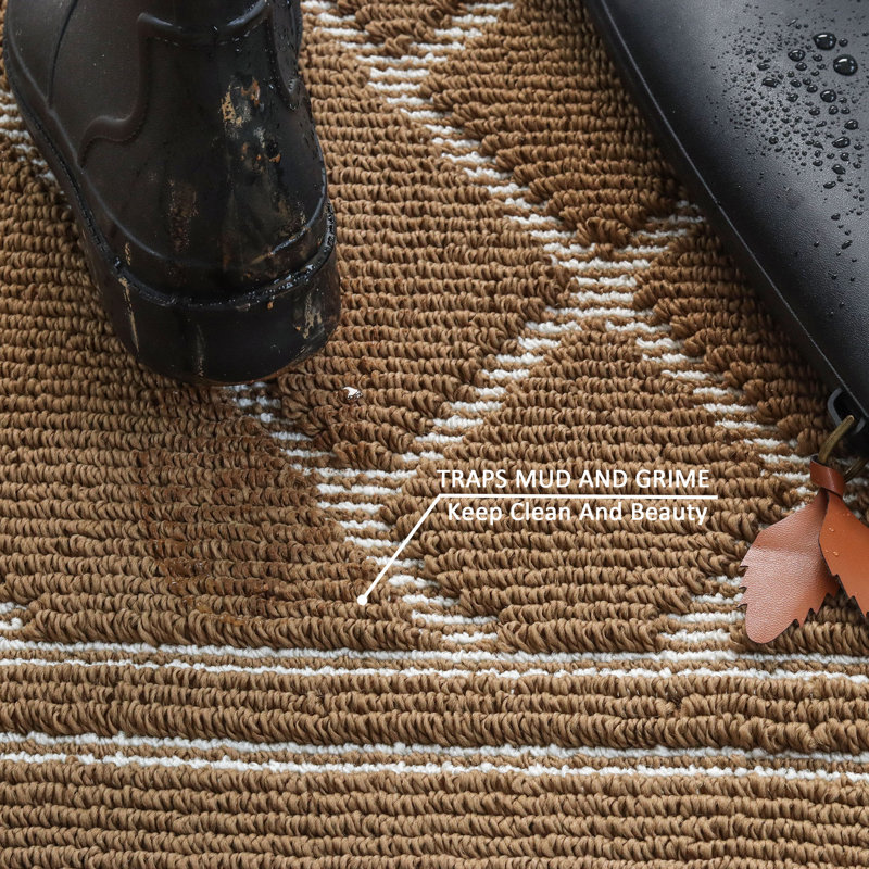 Burghfield Non-Slip Geometric Outdoor / Indoor Door Mat, 24" L x 15" W, Coffee