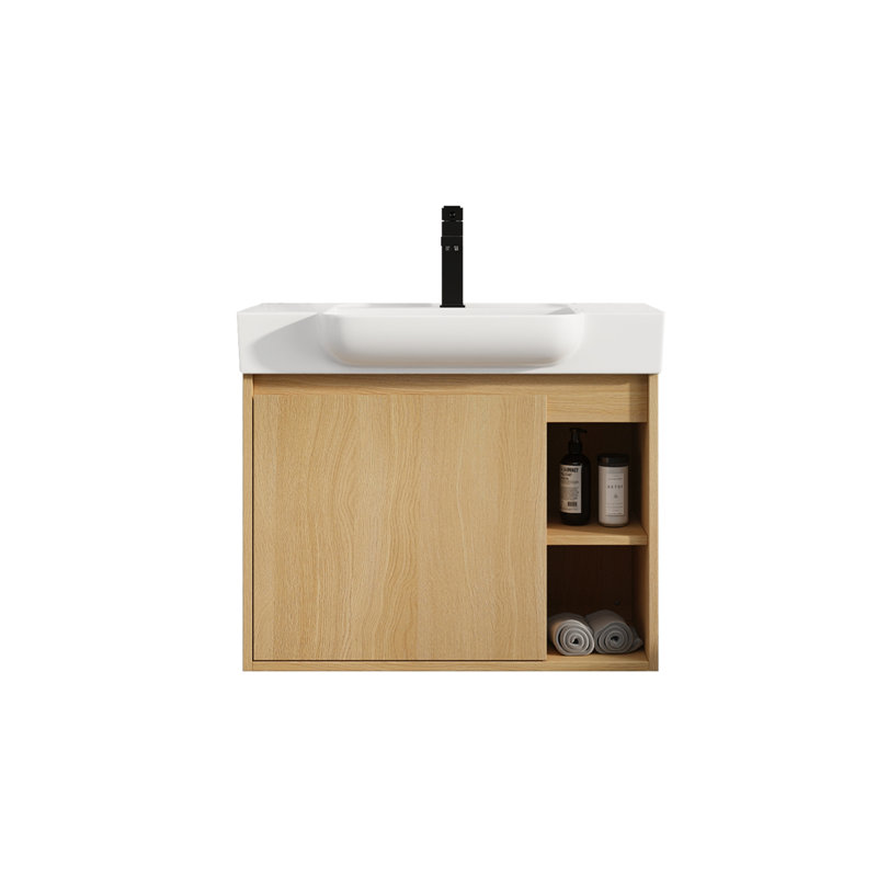 Ensemble de meuble-lavabo mural moderne en bois massif 27 po