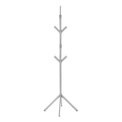 Coat Rack, Hall Tree, Free Standing, 8 Hooks, Entryway, 70"h, Bedroom, Grey Metal, Contemporary, Modern