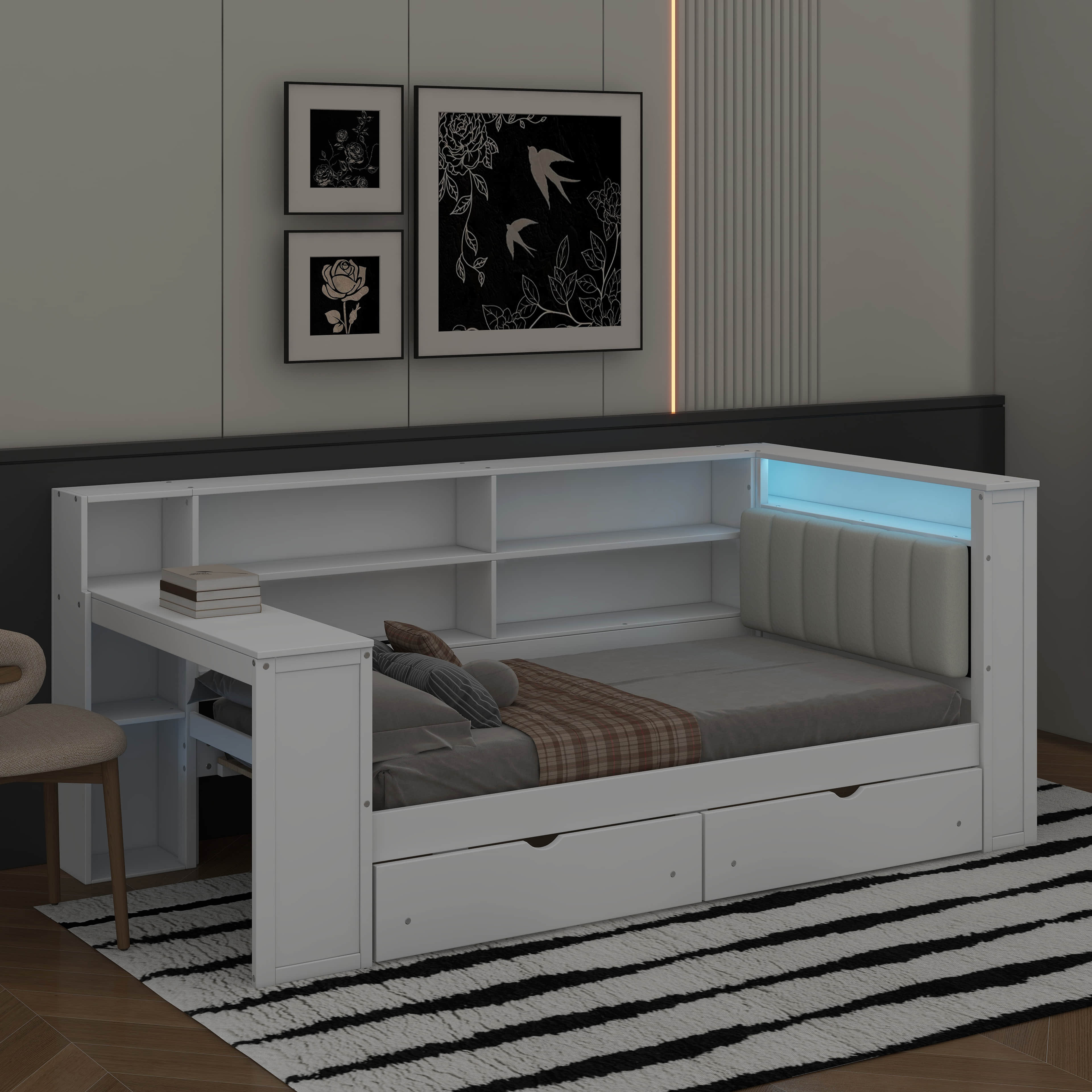 Latitude Run® Full Size Platform Bed With Storage Shelves, Drawers ...