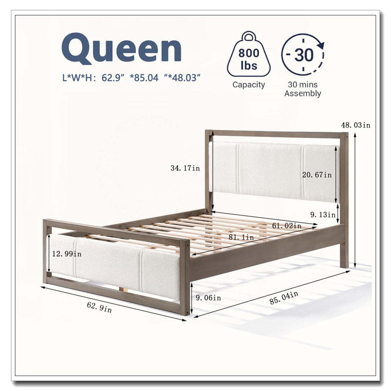 Boucle Fabric  Upholstered Bed