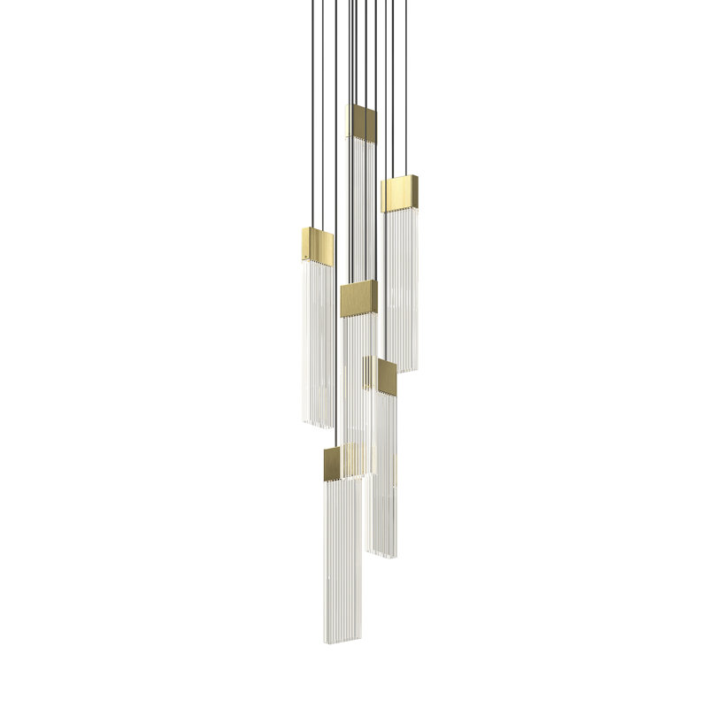 V Panels 6 - Light LED Pendant, Brass
