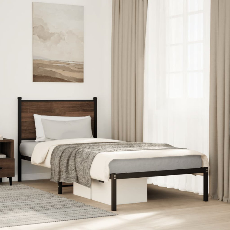 Borough Wharf Metal Bed Frame Without Mattress, Brown Oak, 80 x 200 cm