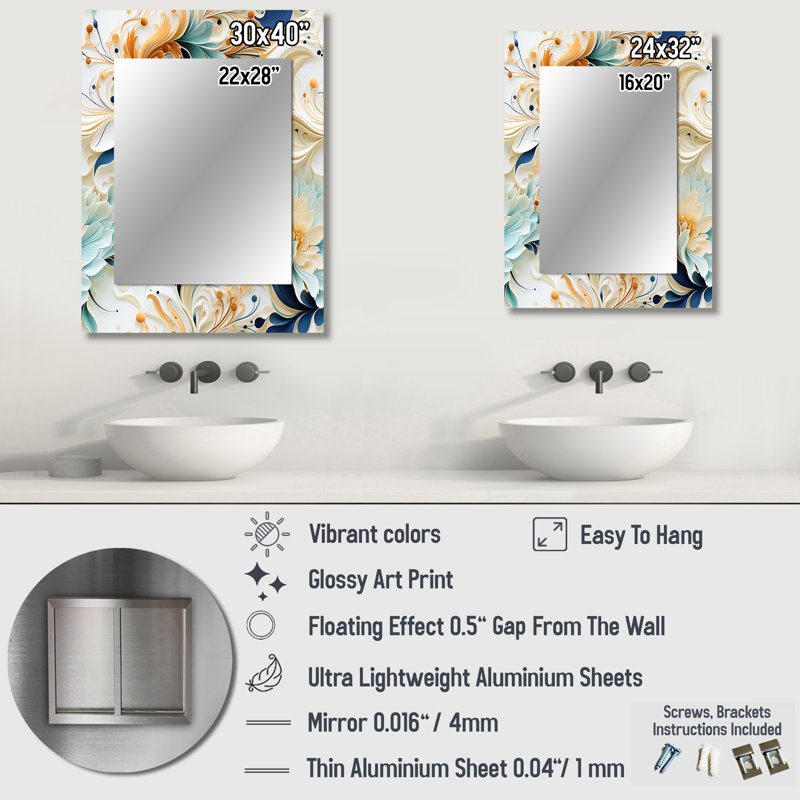 Ethereal Whispers Paisley Pattern - Paisley  Decorative Mirror, Glam Wall Mirror, Printed Metal Art, 32" x 24"