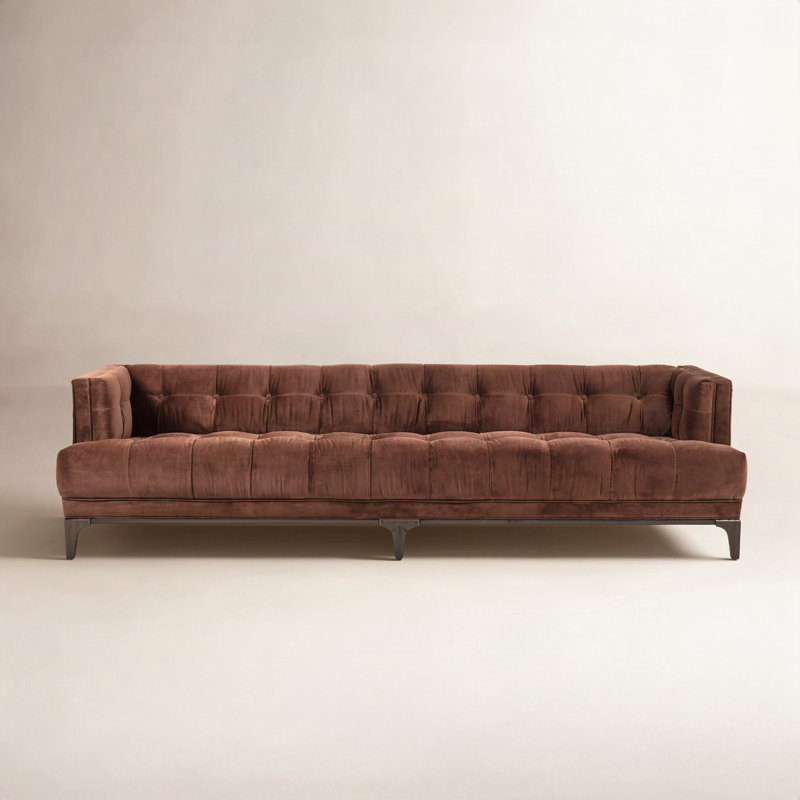 Bari 91'' Tufted Tuxedo Sofa, Sapphire Navy Velvet, Sienna Brown