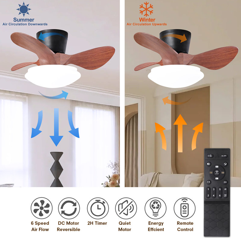 24'' Ceiling Fan with LED Lights, Brown