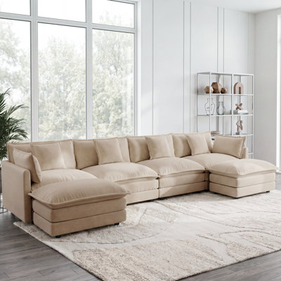 147" U-shaped Modular Sectional Sofa With Reversible Chaise, Double Ottomans & 5 Pillows, Chenille