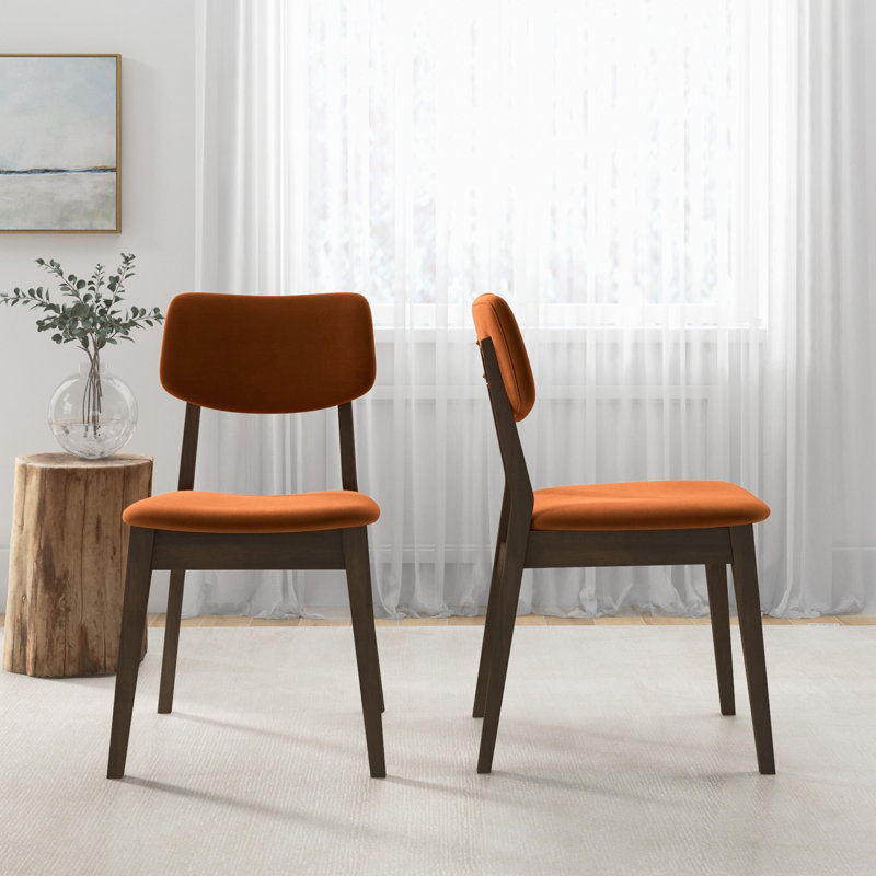 Avra Upholstered Solid Wood Side Chair, Velvet Burnt Orange