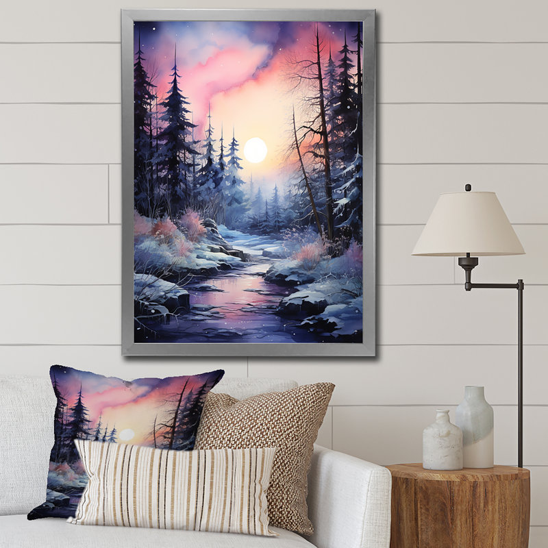 «Pine Tree Winter Twilight I» sur toile, H 32 po x l 24 po x P 1 po, Cadre photo argenté