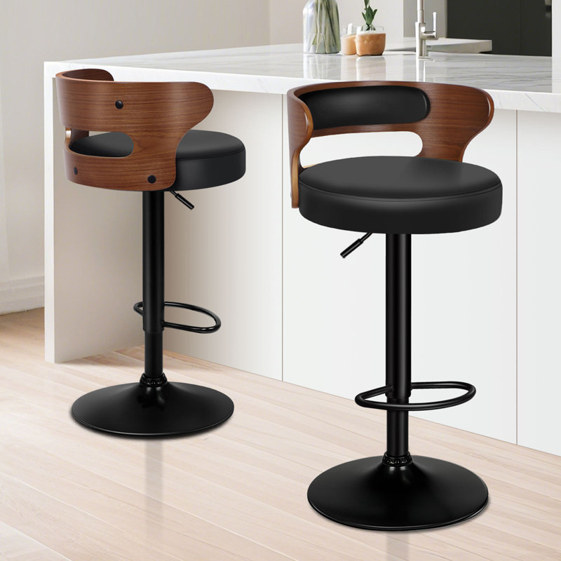 Upholstered Adjustable Height Counter Stool with Solid Wood Frame, Black/Brown