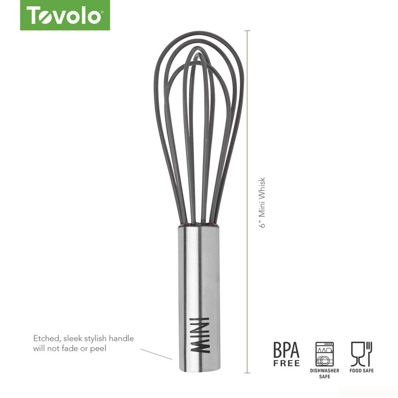 Tovolo 6" Silicone Mini Whisk, Stainless Steel/Charcoal