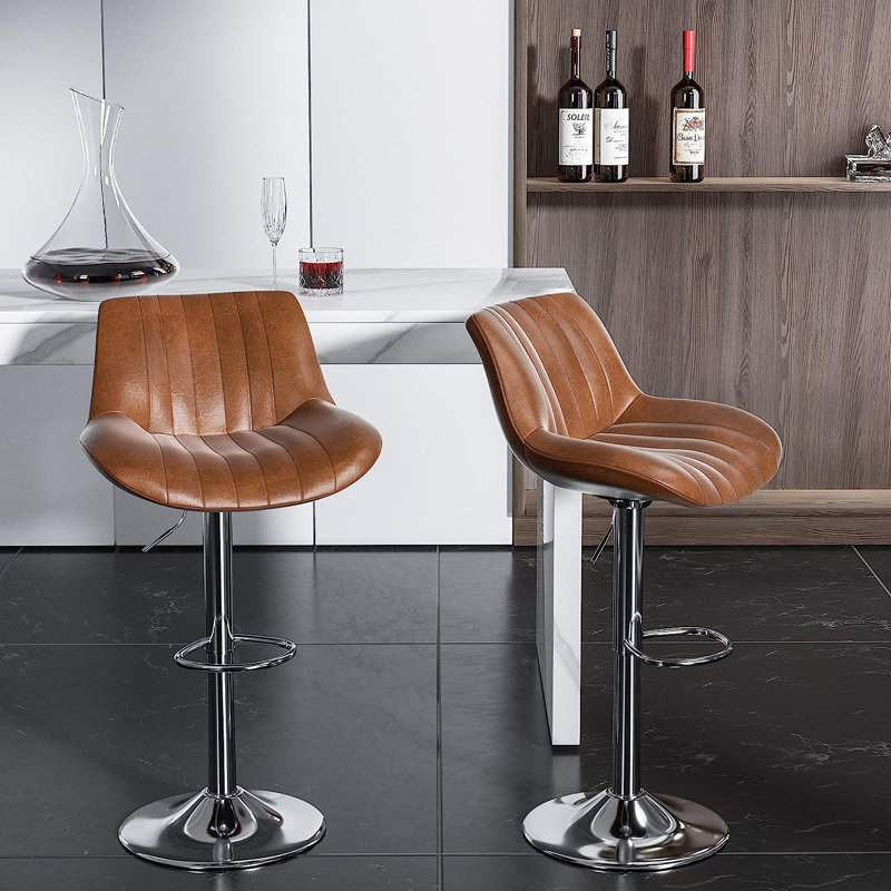 Tabourets de bar pivotants à hauteur réglable Nalupatio, Brun, 4