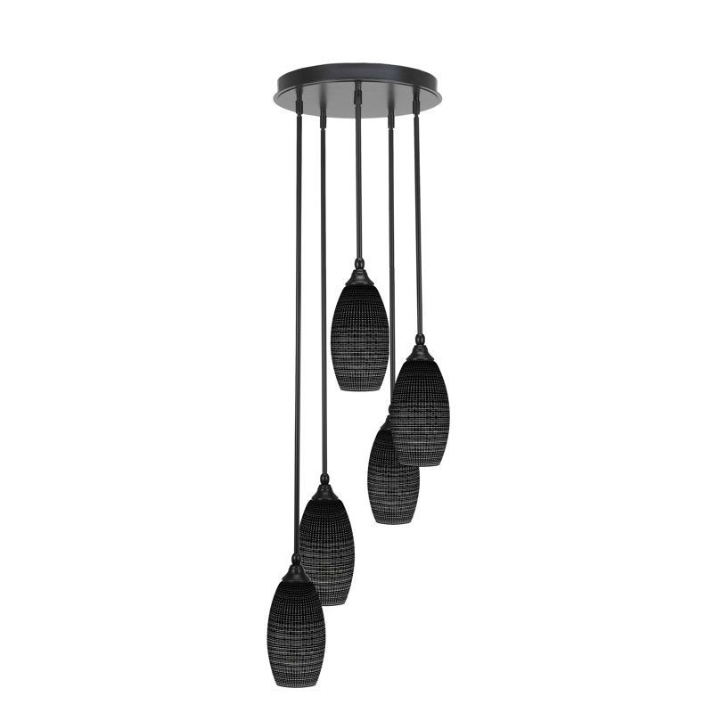 Luminaire suspendu sur pied 5 lumières Ahmara, Noir, Noir mat