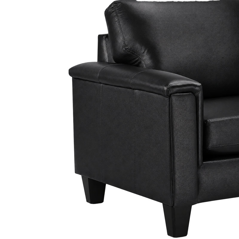 Causeuse à accoudoirs carrés en cuir véritable Deboer, Cuir synthétique noir
