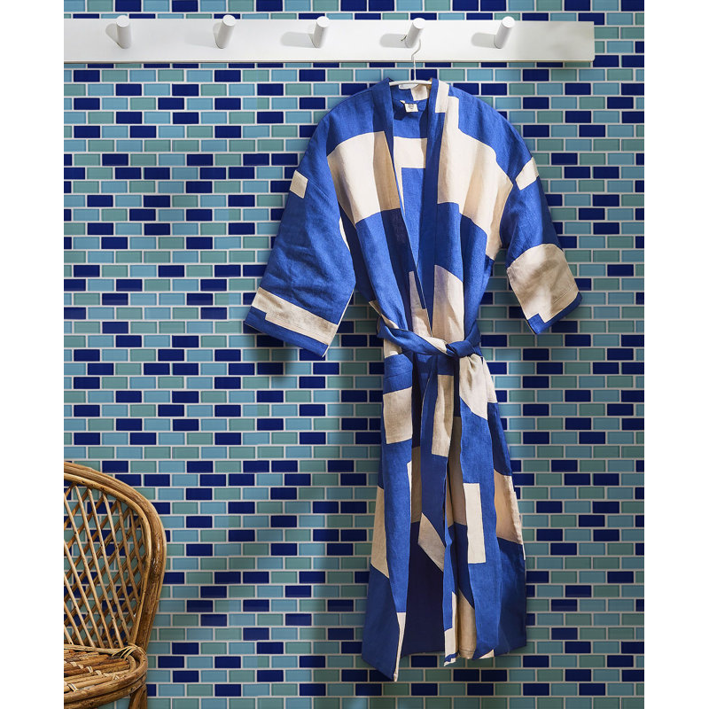 Carreau de mosaïque en verre à bord droit 1 "x 2" pour piscine, Bleu / Vert