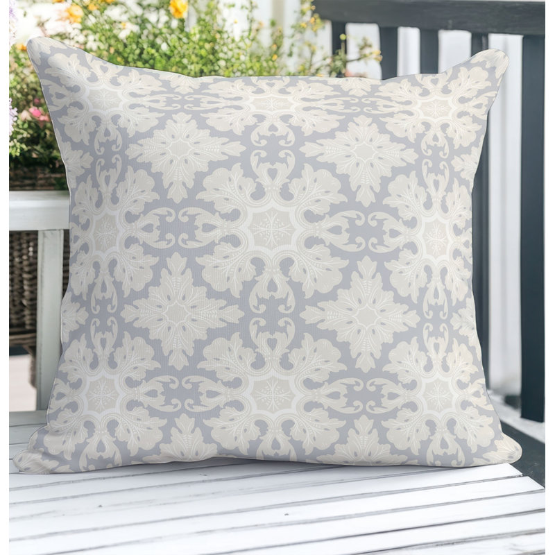 Coussin décoratif en damas pour l'extérieur, Square 18", Gris